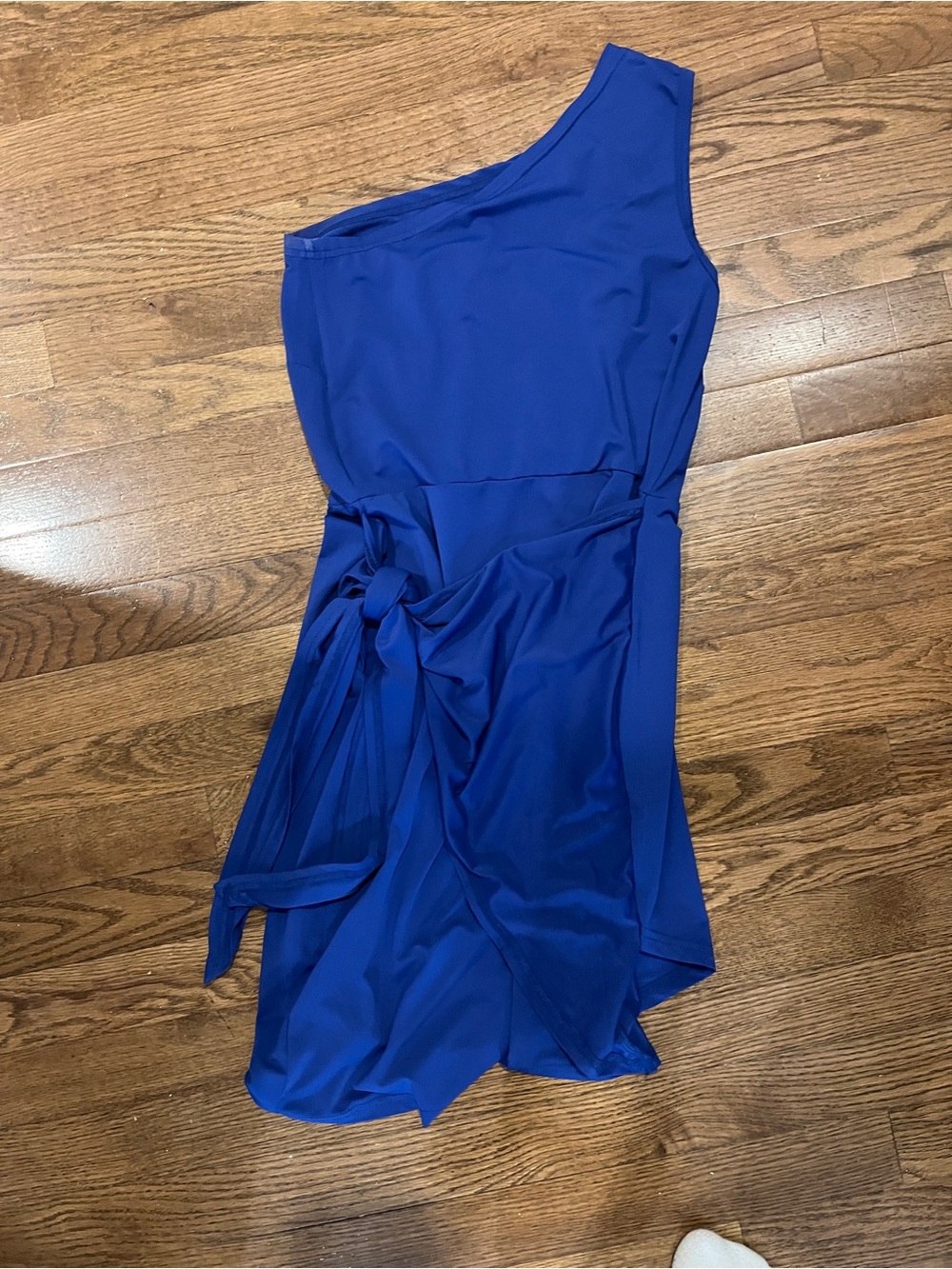 Asymmetrical One-Shoulder Royal Blue Dress with Side Tie